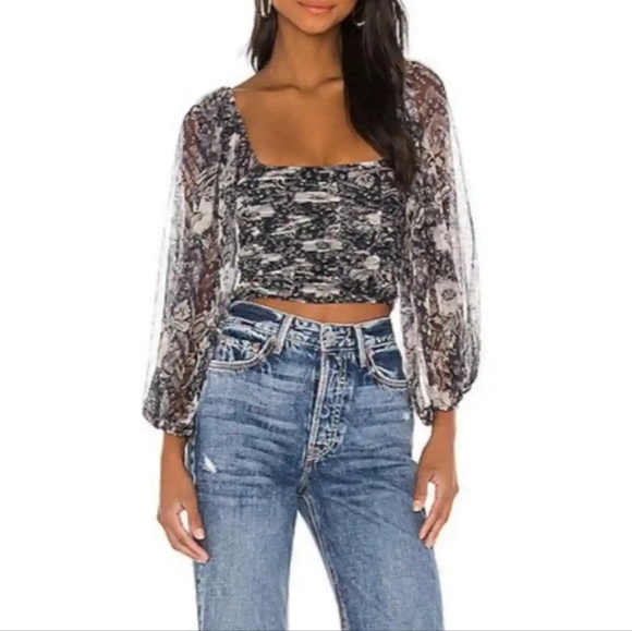 Free People Tops - Free People Lilia Cropped Top Women's S Black Smocked Sheer Lace Boho 90s Y2K